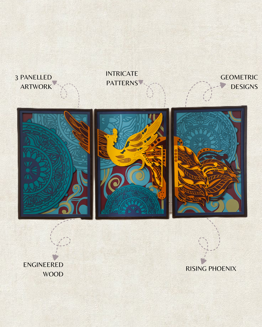 Golden Phoenix Triptych Wall Decor