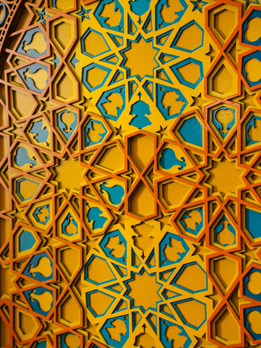 Golden-Hour 3D Wood Art Multiverse Marigold — Luxe 7-Tier Layered Decor — Modern Floral Laser Cut Fretwork Sculpture - velvet & grain