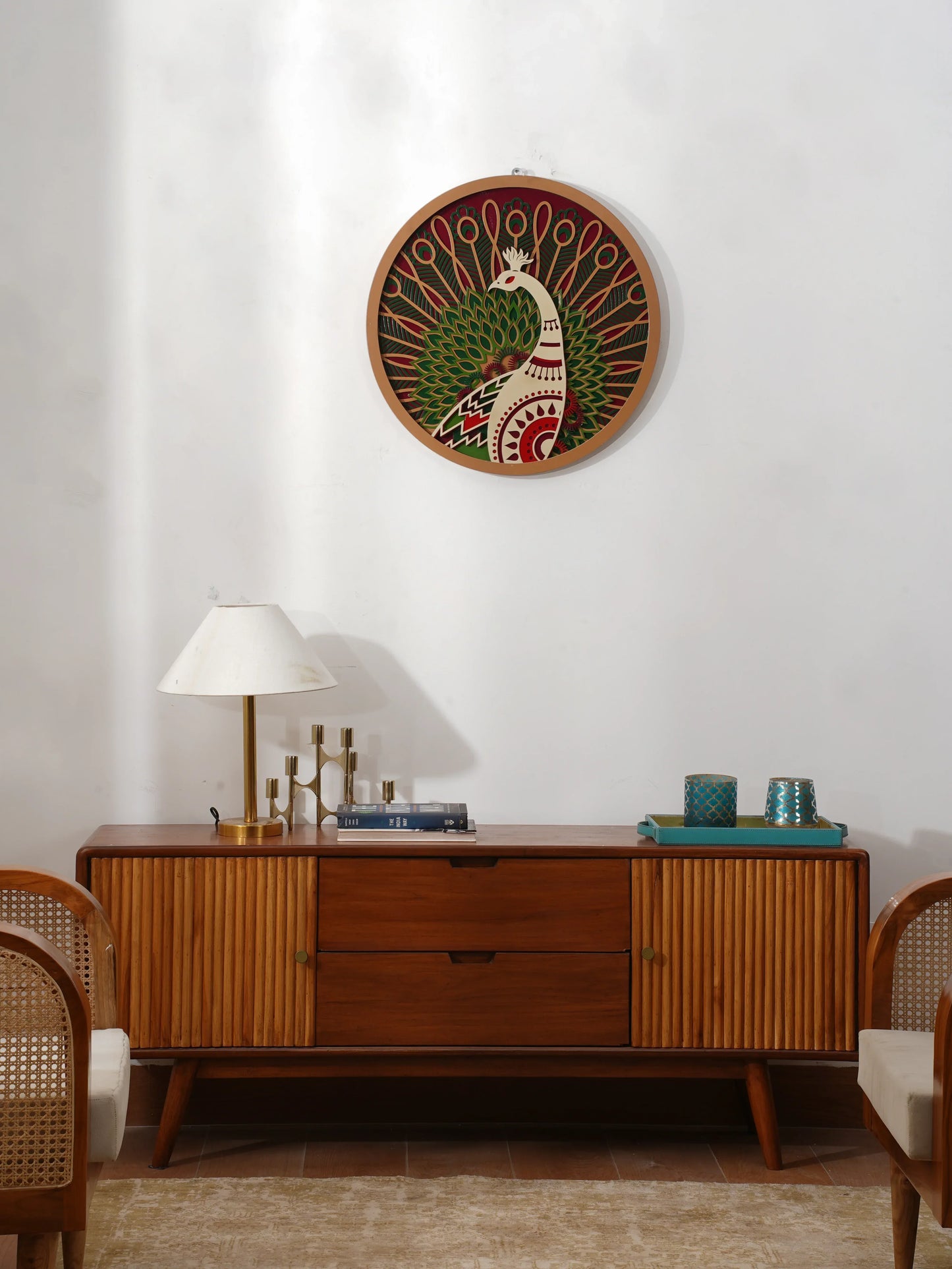 3D Peacock Wood Wall Art Prism - Multilayered Laser Cut Geometric Decor - Jewel Tone Layered Wall Hanging - velvet & grain