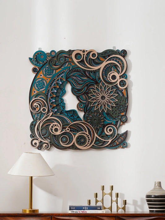 Eco-Luxury Biophilic Wood Art Gaia’s Reflection — 3D Earth Tone Home Decor — Modern Laser Cut Sustainable Birch Sculpture - velvet & grain