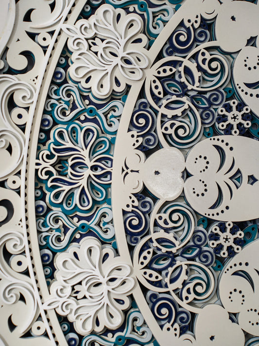 Modern Wall Art Crystal Peony - Luxury 3D Wood Wall Decor - Minimalist Multilayered Floral Art - velvet & grain