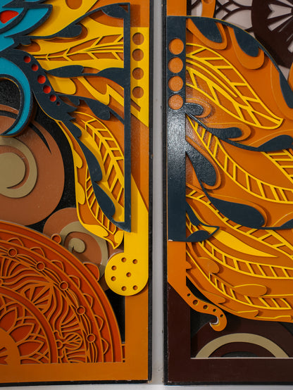 Luxury Modern Wall Art Golden Phoenix Triptych - 3 Piece 3D Wood Wall Decor - Large Multilayered Gold Art - velvet & grain