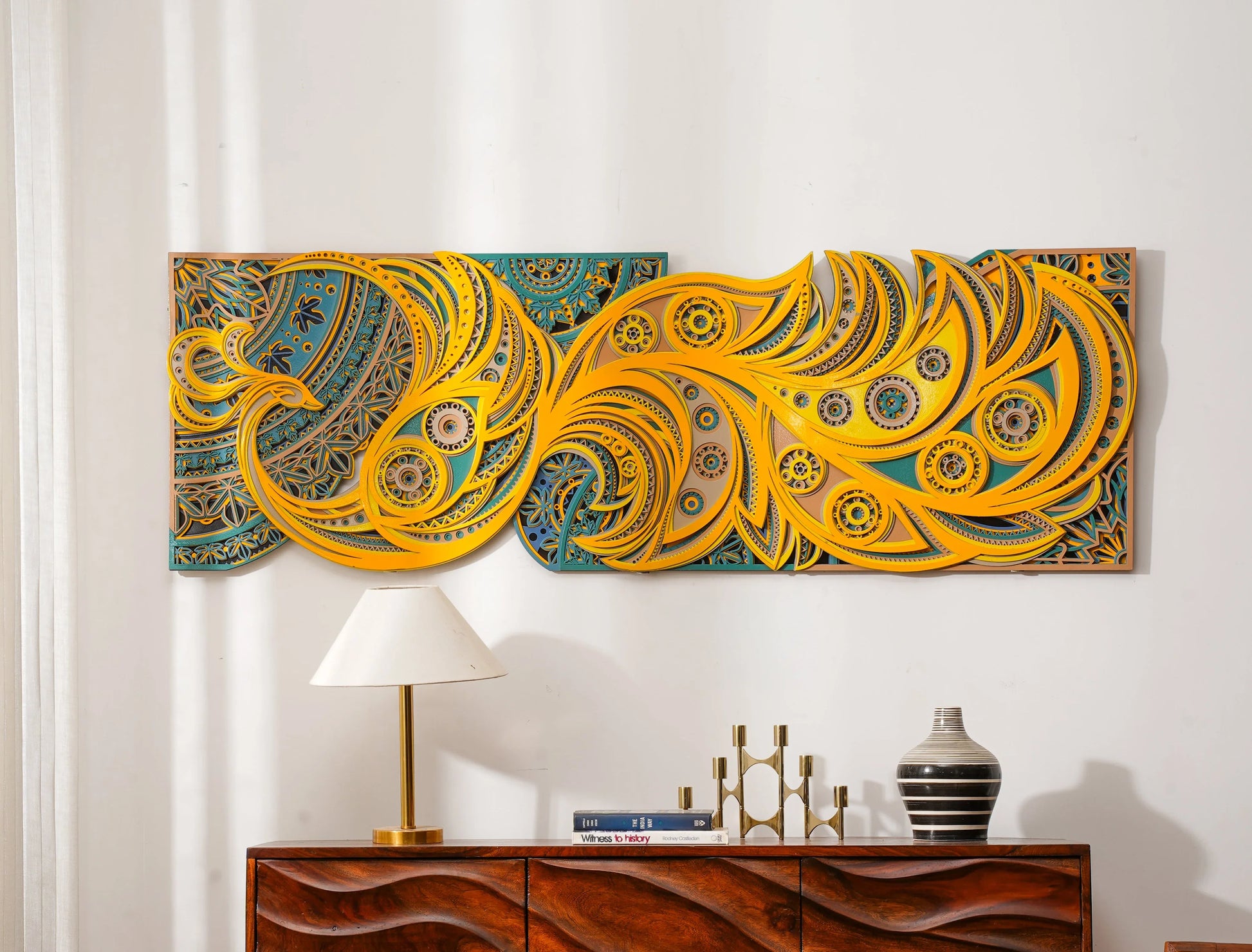 Vibrant Radiant 3D Wood Art Eternal Ember — Modern Layered Fire Decor — Contemporary Laser Cut Teakwood Style Sculpture - velvet & grain