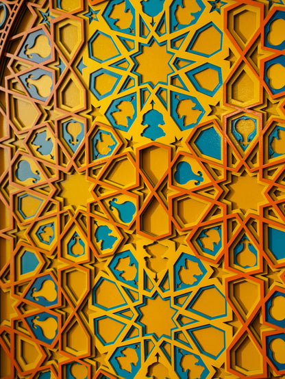 Golden-Hour 3D Wood Art Multiverse Marigold — Luxe 7-Tier Layered Decor — Modern Floral Laser Cut Fretwork Sculpture - velvet & grain