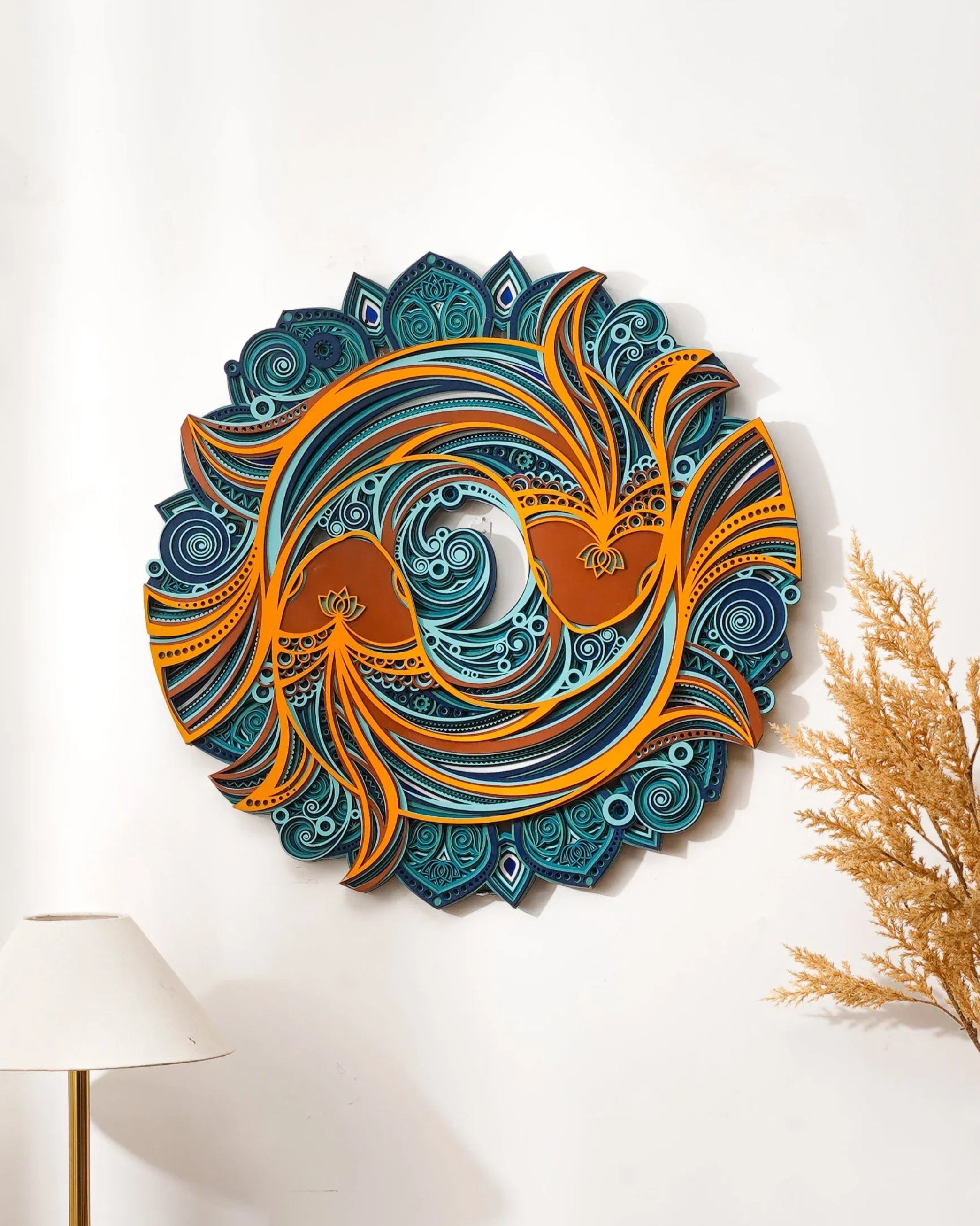 Yin-Yang Balance wall art in a calm bedroom setting