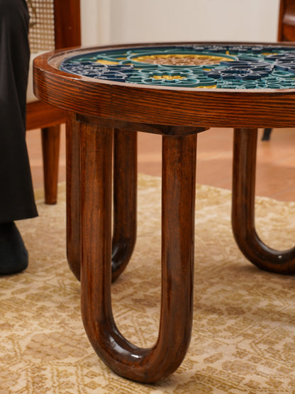 Infinite Teakwood Coffee Table Horizon Loop — 3D Contoured Layered Furniture — Modern Minimalist Low-Profile Artisan Piece - velvet & grain