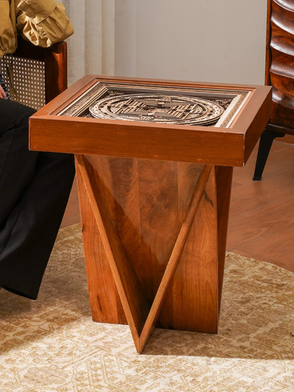 Monolithic Teakwood Coffee Table Oracle Plinth — 3D Structural Pedestal Furniture — Modern Architectural Artisan Statement - velvet & grain