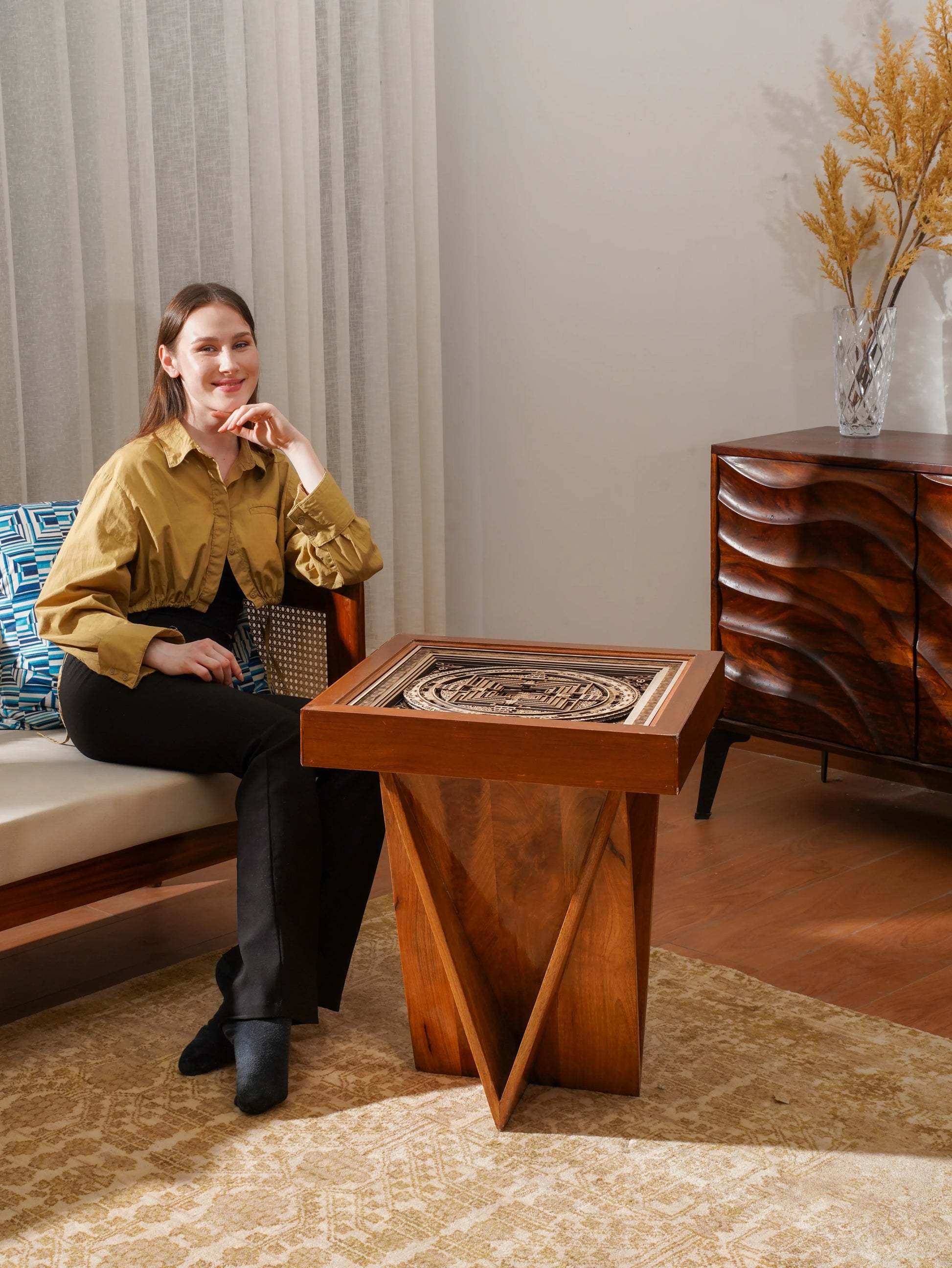 Monolithic Teakwood Coffee Table Oracle Plinth — 3D Structural Pedestal Furniture — Modern Architectural Artisan Statement - velvet & grain