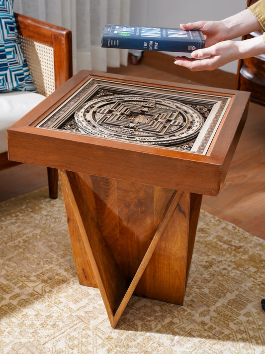 Monolithic Teakwood Coffee Table Oracle Plinth — 3D Structural Pedestal Furniture — Modern Architectural Artisan Statement - velvet & grain