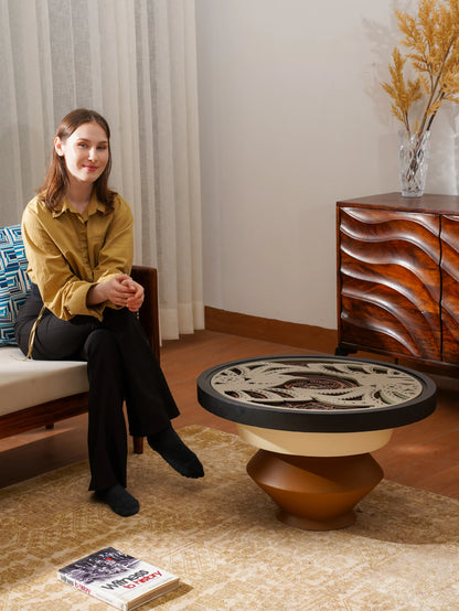 Aerodynamic Teakwood Coffee Table Terra Flight — 3D Sculptural Organic Furniture — Modern Floating-Effect Artisan Piece - velvet & grain