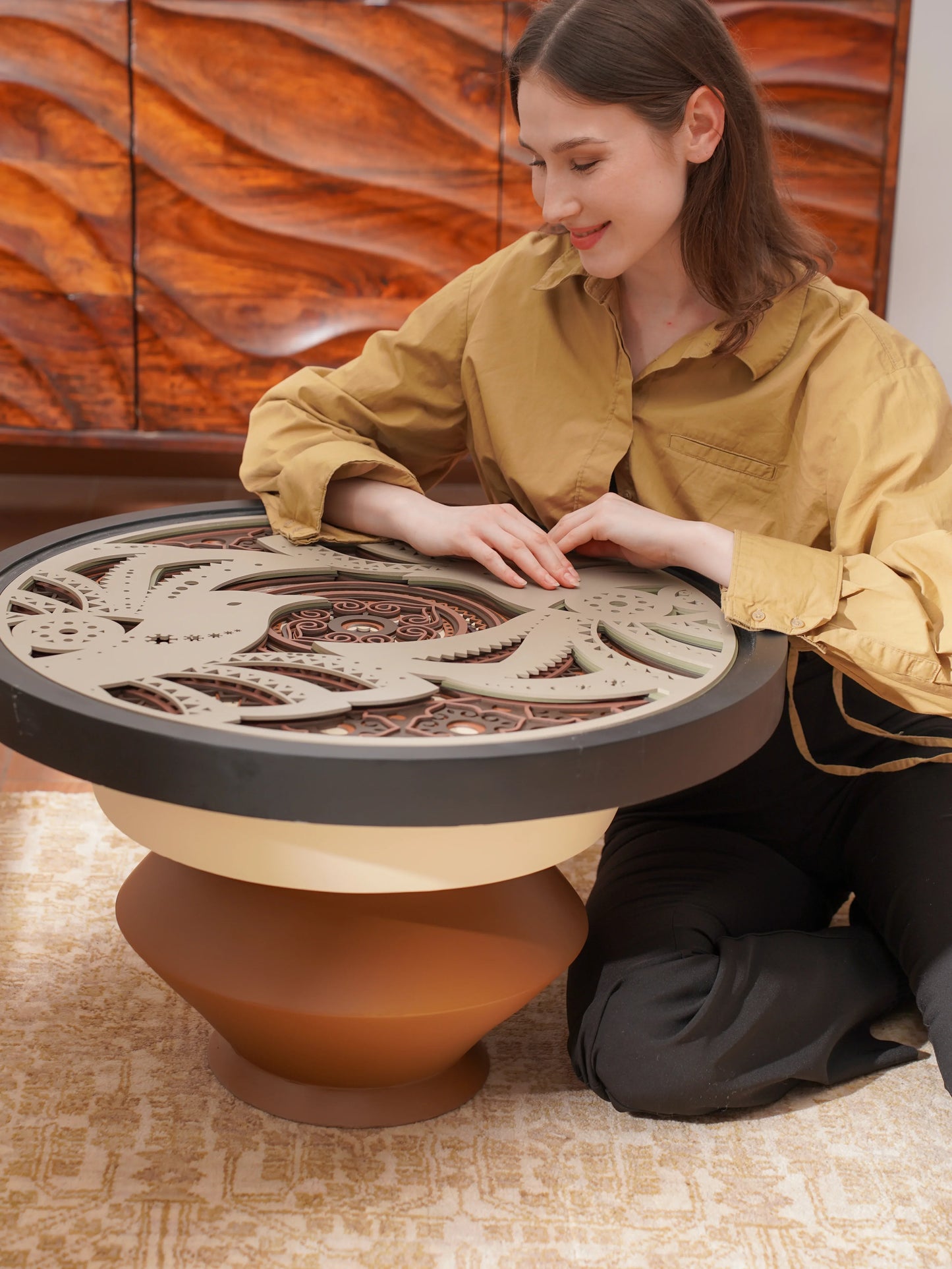 Aerodynamic Teakwood Coffee Table Terra Flight — 3D Sculptural Organic Furniture — Modern Floating-Effect Artisan Piece - velvet & grain