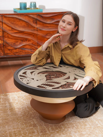 Aerodynamic Teakwood Coffee Table Terra Flight — 3D Sculptural Organic Furniture — Modern Floating-Effect Artisan Piece - velvet & grain