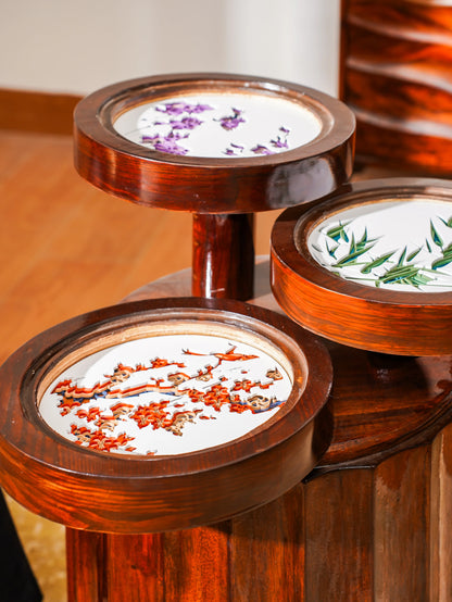 Triple-Layered Teakwood Coffee Table Trilogy Flora — 3D Botanical Triptych Furniture — Modern Artisan Floral Statement Piece - velvet & grain