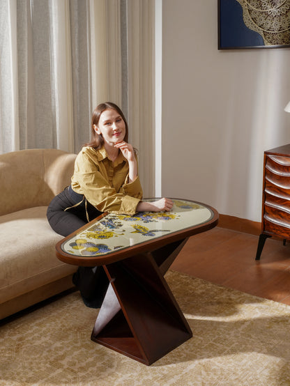 Avant-Garde Teakwood Coffee Table Z Tear-drop — 3D Fluid Organic Furniture — Mid-Century Modern Sculptural Accent Piece - velvet & grain