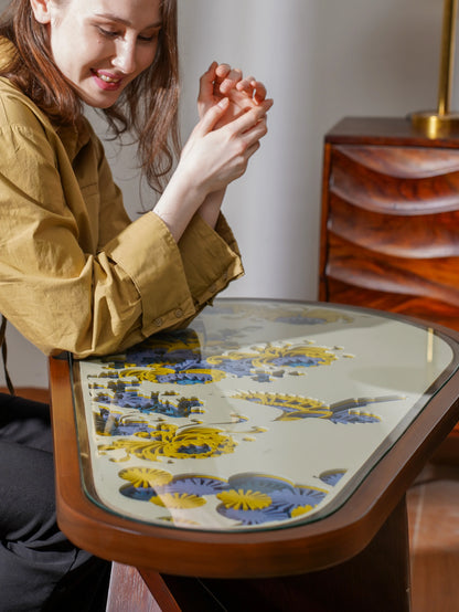 Avant-Garde Teakwood Coffee Table Z Tear-drop — 3D Fluid Organic Furniture — Mid-Century Modern Sculptural Accent Piece - velvet & grain