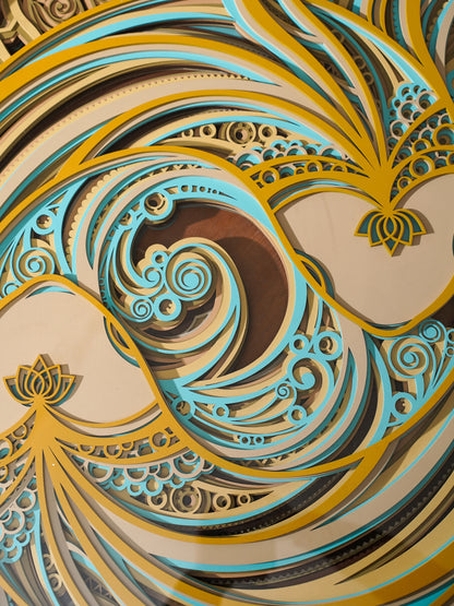 Architectural Teakwood Coffee Table Alhambra Hex — 3D Geometric Mosaic Furniture — Modern Laser Cut Fretwork Statement Piece - velvet & grain