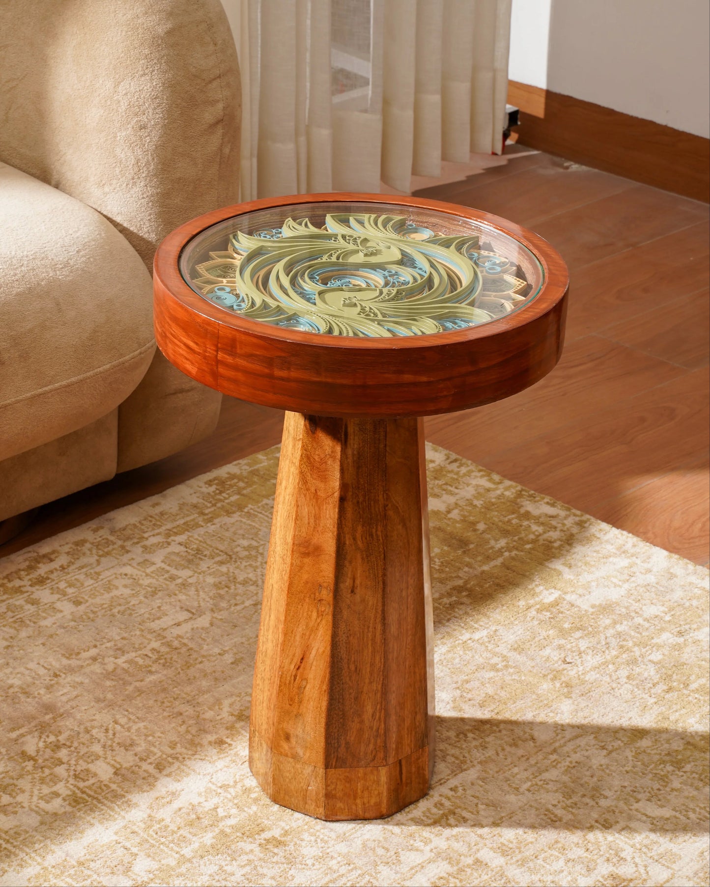 Imperial Teakwood Coffee Table Ryūjin’s Gate — 3D Mythological Layered Furniture — Modern Zen-Industrial Artisan Woodwork - velvet & grain