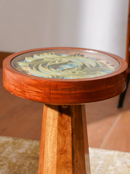 Imperial Teakwood Coffee Table Ryūjin’s Gate — 3D Mythological Layered Furniture — Modern Zen-Industrial Artisan Woodwork - velvet & grain