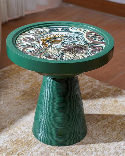 Biophilic Teakwood Coffee Table Fern Halo — 3D Radial Leaf Layered Furniture — Scandi-Modern Hand-Finished Organic Statement - velvet & grain