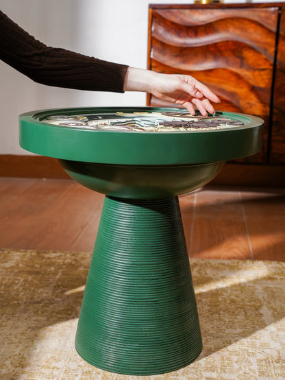 Biophilic Teakwood Coffee Table Fern Halo — 3D Radial Leaf Layered Furniture — Scandi-Modern Hand-Finished Organic Statement - velvet & grain