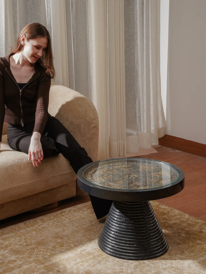 Luxury Deep-Tone Coffee Table Midnight Solstice — Architectural Noir Feature Piece — Sophisticated Minimalist Accent Furniture - velvet & grain