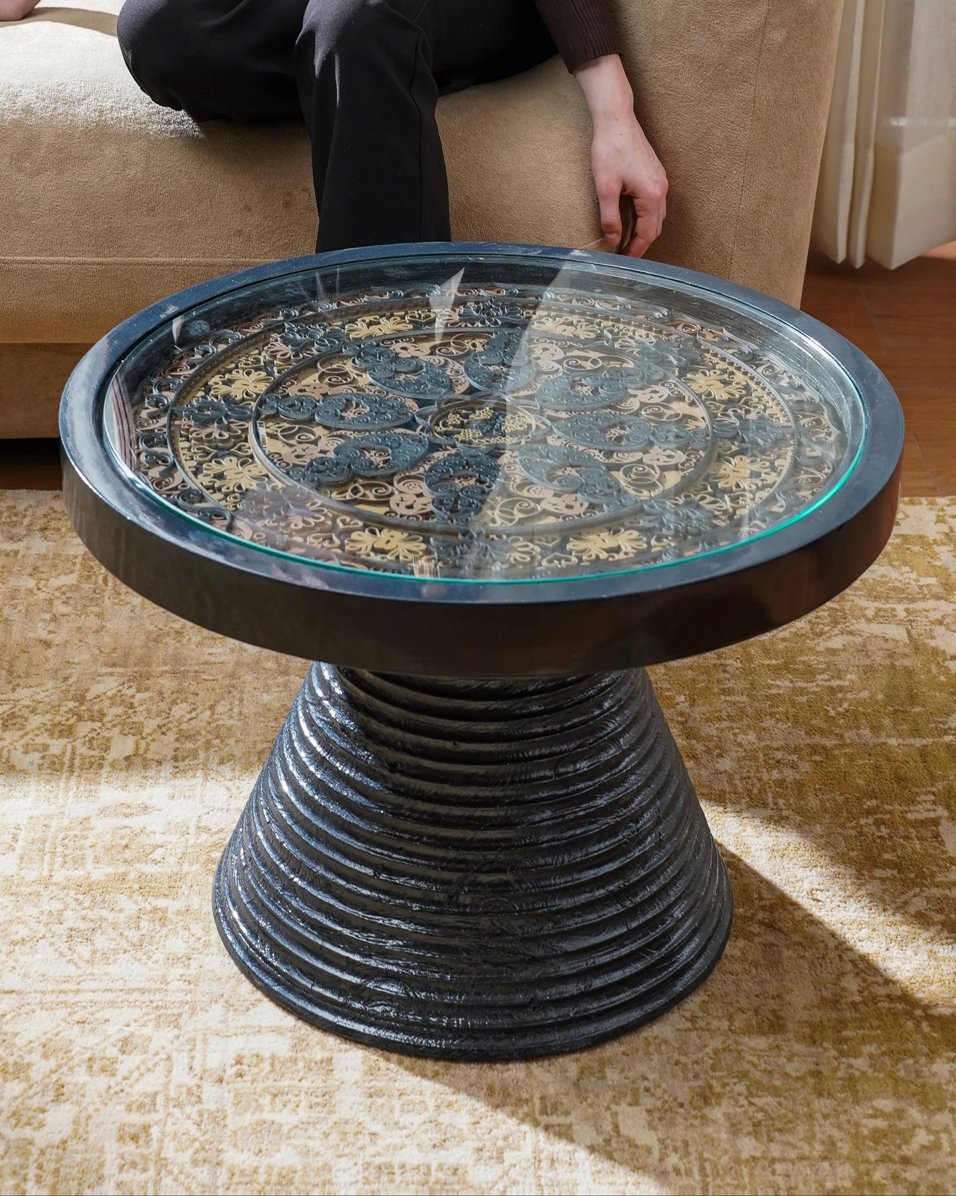 Luxury Deep-Tone Coffee Table Midnight Solstice — Architectural Noir Feature Piece — Sophisticated Minimalist Accent Furniture - velvet & grain