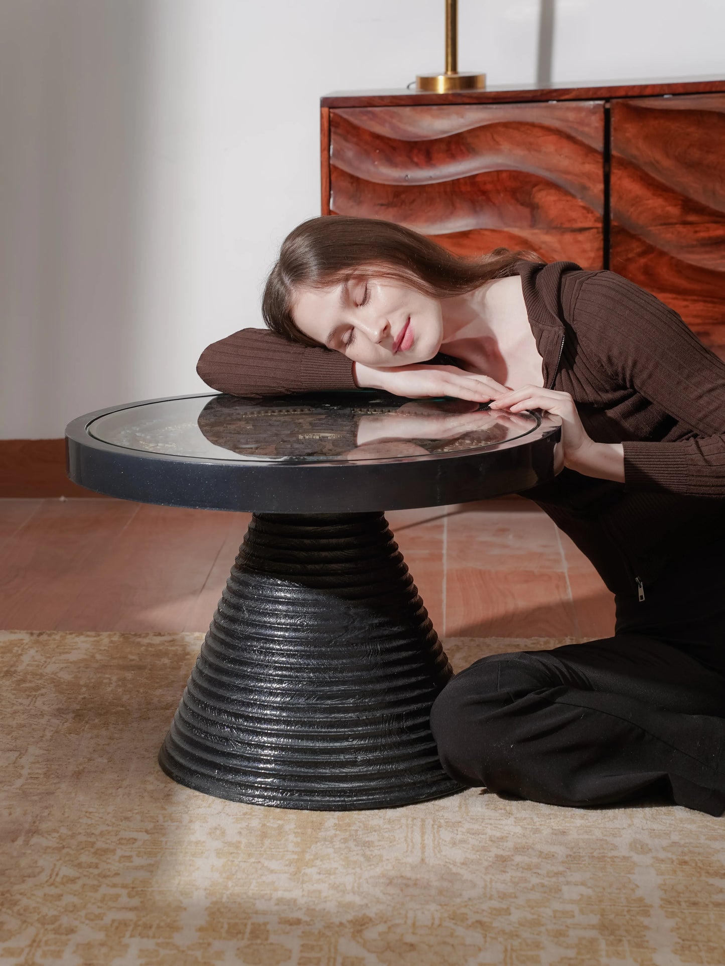 Luxury Deep-Tone Coffee Table Midnight Solstice — Architectural Noir Feature Piece — Sophisticated Minimalist Accent Furniture - velvet & grain