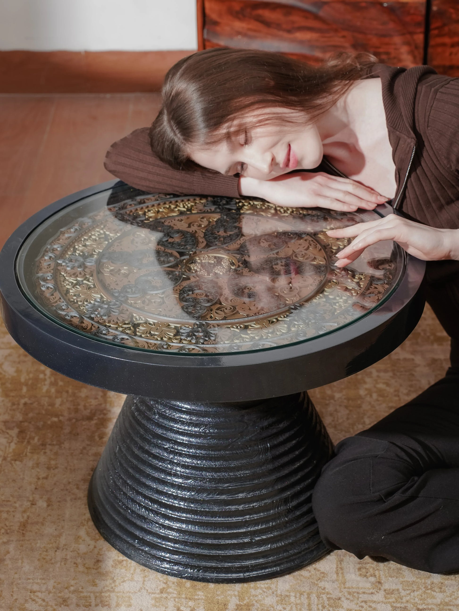 Luxury Deep-Tone Coffee Table Midnight Solstice — Architectural Noir Feature Piece — Sophisticated Minimalist Accent Furniture - velvet & grain