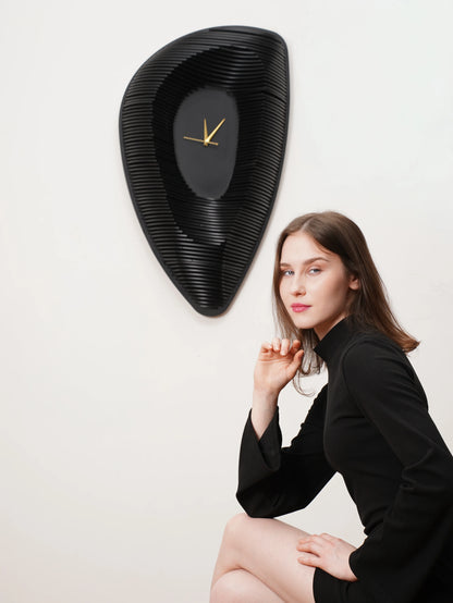 Minimalist 3D Wood Wall Clock Eclipse Void — Recessed Shadow-Play Timepiece — Modern Deep-Tone Silent Boutique Fiberwood Art - velvet & grain