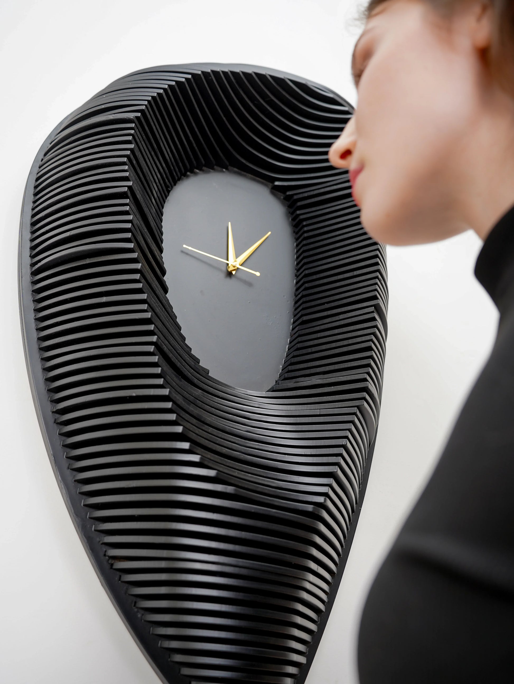 Minimalist 3D Wood Wall Clock Eclipse Void — Recessed Shadow-Play Timepiece — Modern Deep-Tone Silent Boutique Fiberwood Art - velvet & grain