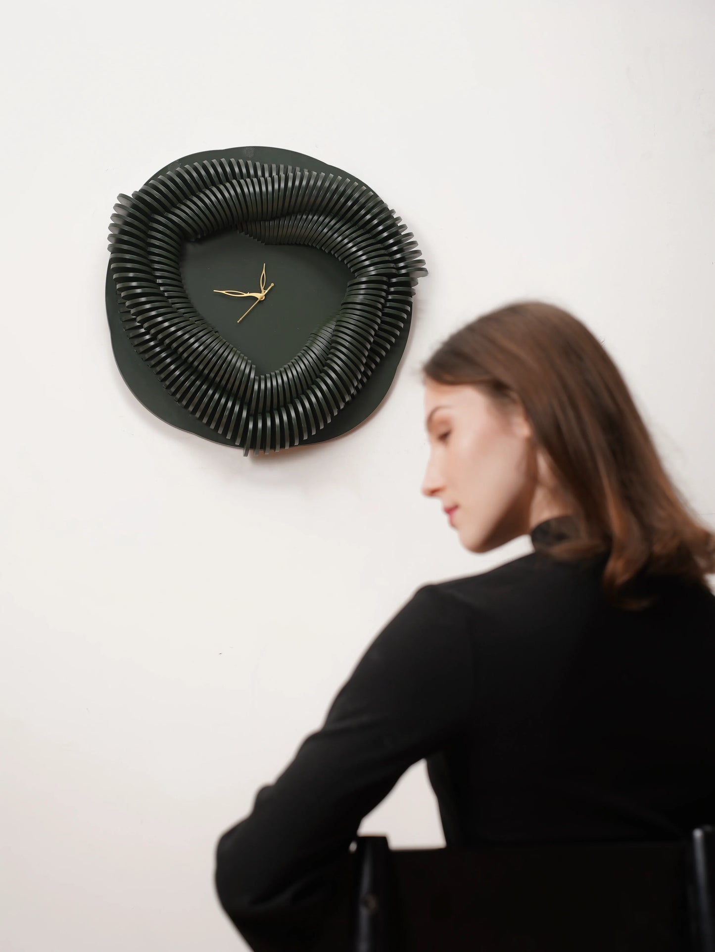 Biophilic 3D Wood Wall Clock Moss Helix — Layered Botanical Timepiece — Modern Silent Geometric Birch Wood Art - velvet & grain