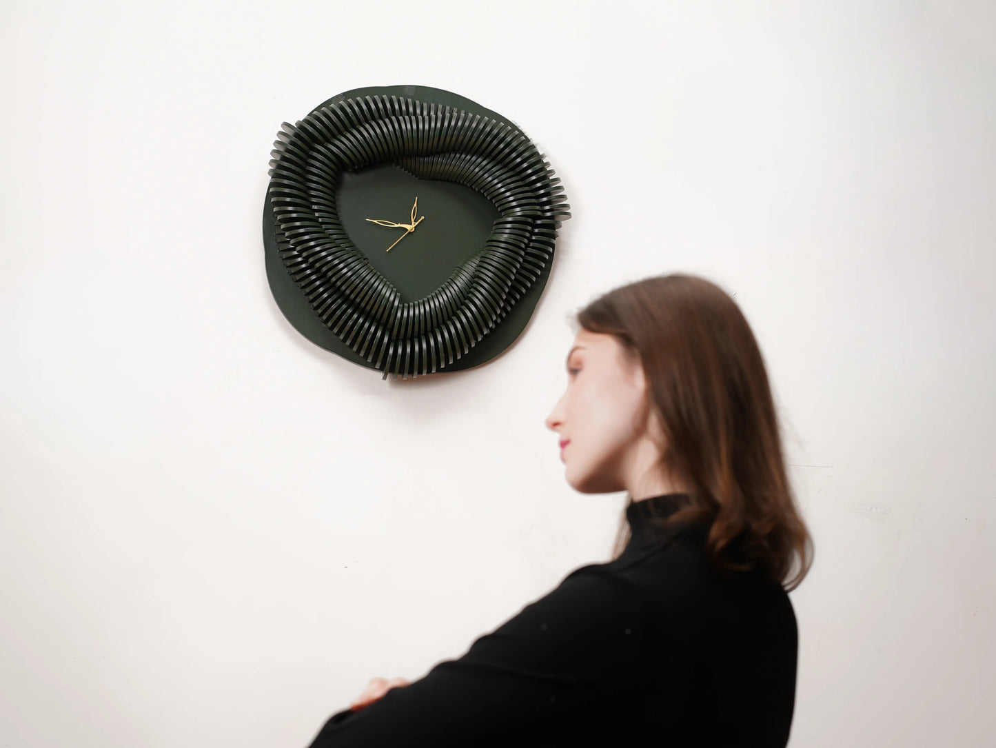 Biophilic 3D Wood Wall Clock Moss Helix — Layered Botanical Timepiece — Modern Silent Geometric Birch Wood Art - velvet & grain