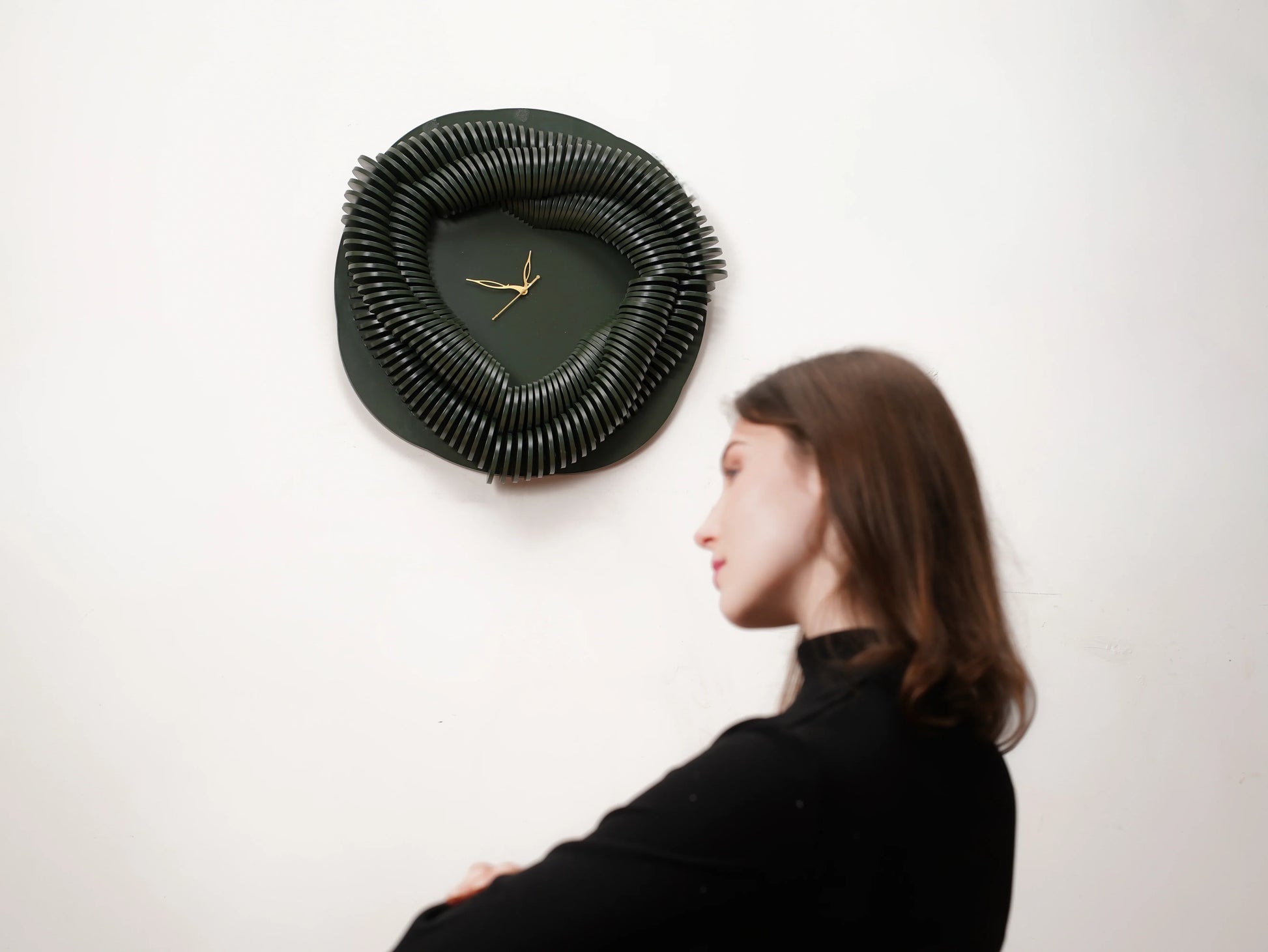 Biophilic 3D Wood Wall Clock Moss Helix — Layered Botanical Timepiece — Modern Silent Geometric Birch Wood Art - velvet & grain