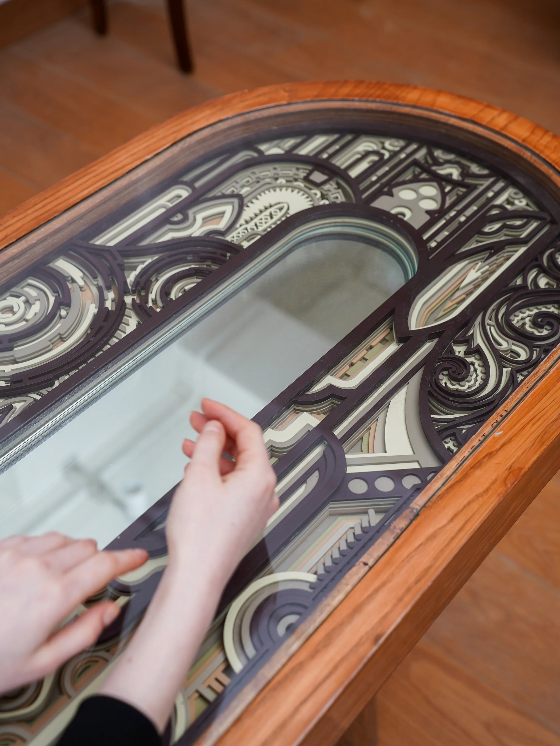 Industrial Statement Coffee Table Automaton — 3D Layered Geometric Furniture — Modern Minimalist Designer MDF Centerpiece - velvet & grain
