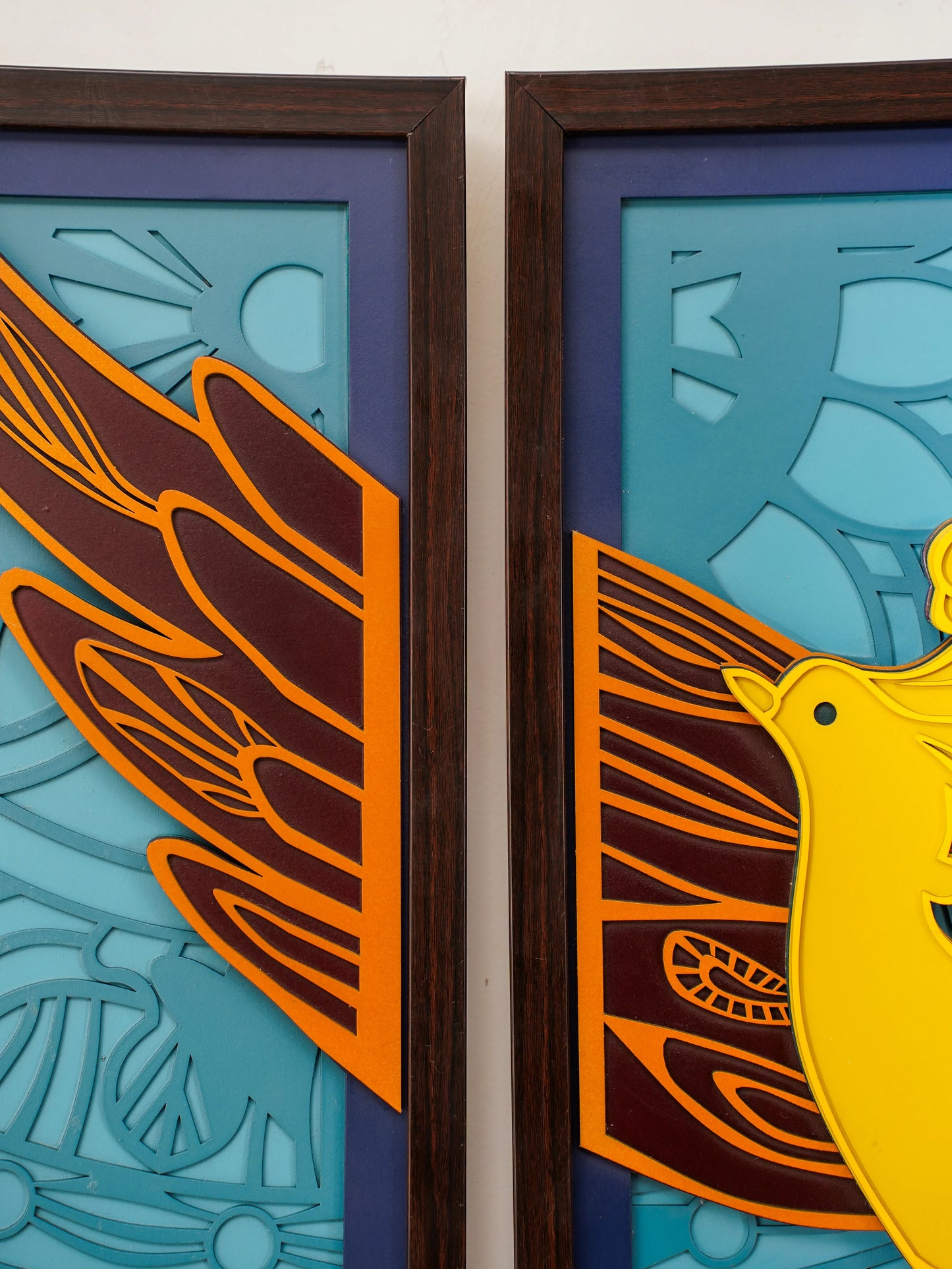 Luxury Modern Wall Art Golden Phoenix Triptych - 3 Piece 3D Wood Wall Decor - Large Multilayered Gold Art - velvet & grain