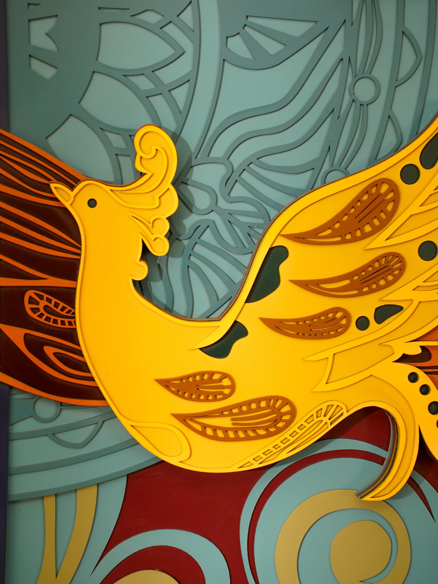 Luxury Modern Wall Art Golden Phoenix Triptych - 3 Piece 3D Wood Wall Decor - Large Multilayered Gold Art - velvet & grain