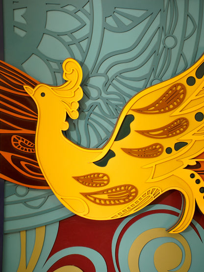 Luxury Modern Wall Art Golden Phoenix Triptych - 3 Piece 3D Wood Wall Decor - Large Multilayered Gold Art - velvet & grain