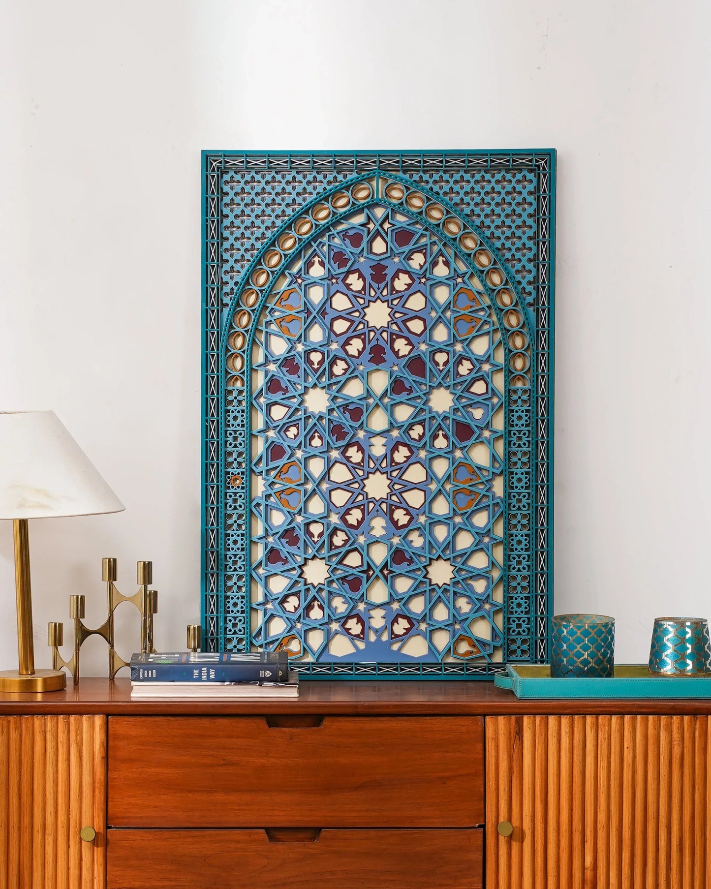 Abstract Geometric Wood Wall Decor Multiverse - Persian Teal Layered Art - 3D Hand Painted Laser Cut Sculpture - velvet & grain