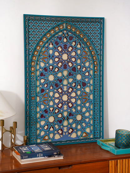 Abstract Geometric Wood Wall Decor Multiverse - Persian Teal Layered Art - 3D Hand Painted Laser Cut Sculpture - velvet & grain