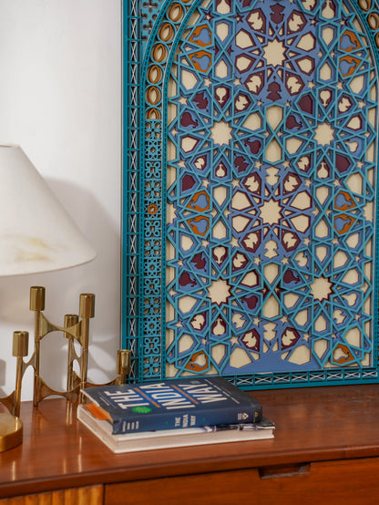 Abstract Geometric Wood Wall Decor Multiverse - Persian Teal Layered Art - 3D Hand Painted Laser Cut Sculpture - velvet & grain