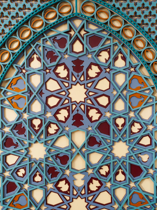 Abstract Geometric Wood Wall Decor Multiverse - Persian Teal Layered Art - 3D Hand Painted Laser Cut Sculpture - velvet & grain