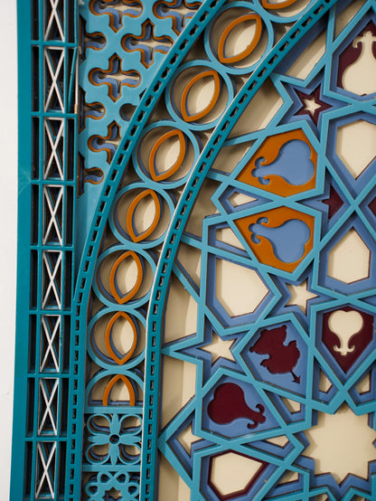 Abstract Geometric Wood Wall Decor Multiverse - Persian Teal Layered Art - 3D Hand Painted Laser Cut Sculpture - velvet & grain