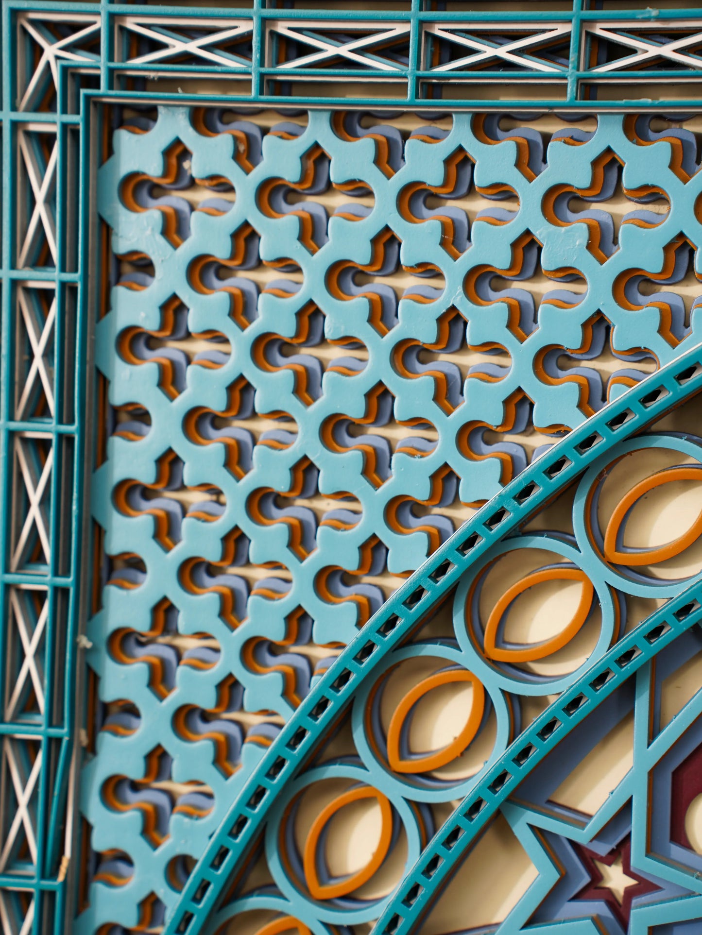Abstract Geometric Wood Wall Decor Multiverse - Persian Teal Layered Art - 3D Hand Painted Laser Cut Sculpture - velvet & grain