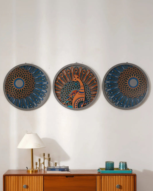 Exotic 3D Wood Art Peacock Prism Combo — Luxury Matching Home Decor Set — Minimalist Laser Cut Jewel-Tone Gallery Wall - velvet & grain