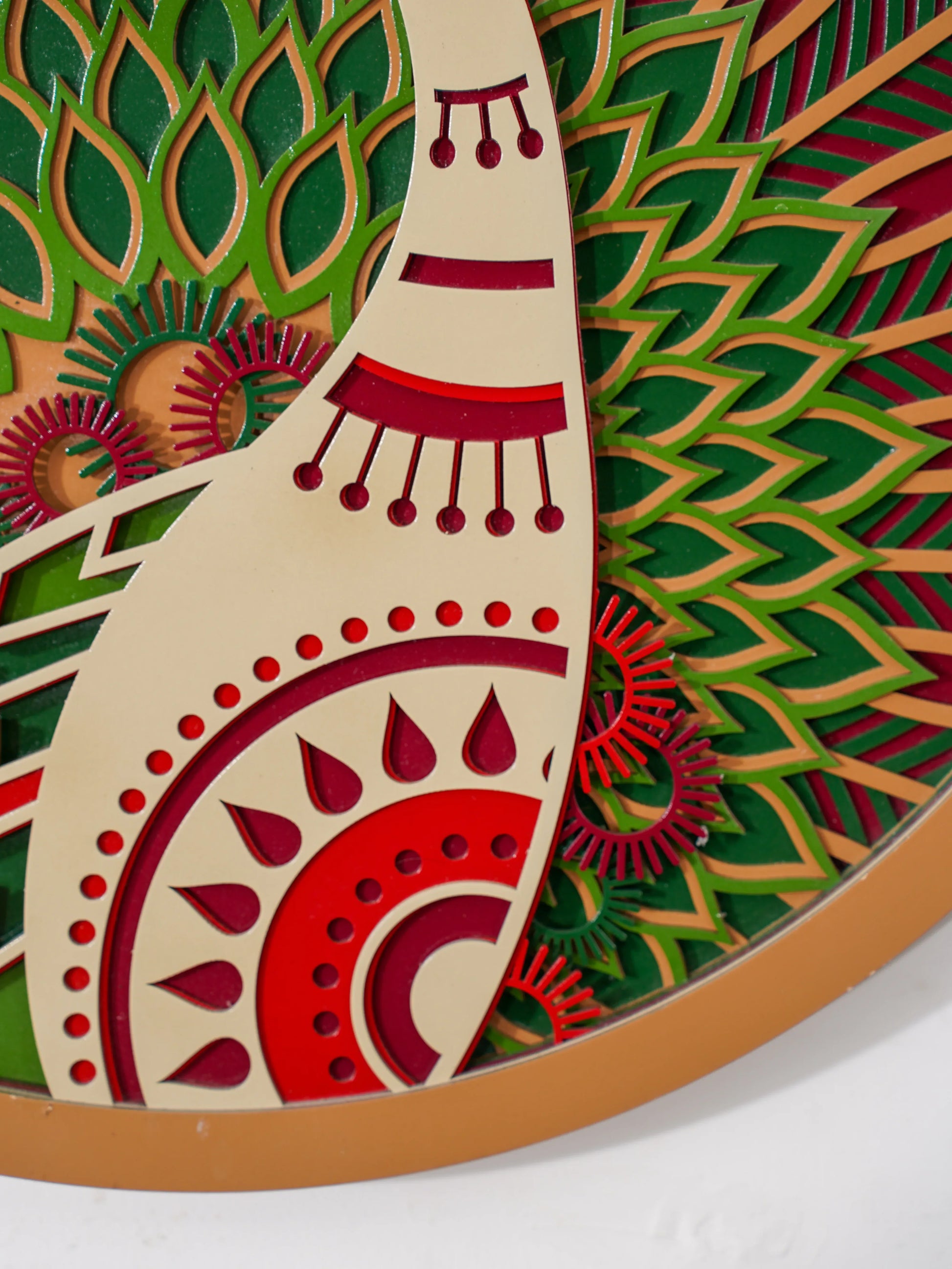 3D Peacock Wood Wall Art Prism - Multilayered Laser Cut Geometric Decor - Jewel Tone Layered Wall Hanging - velvet & grain