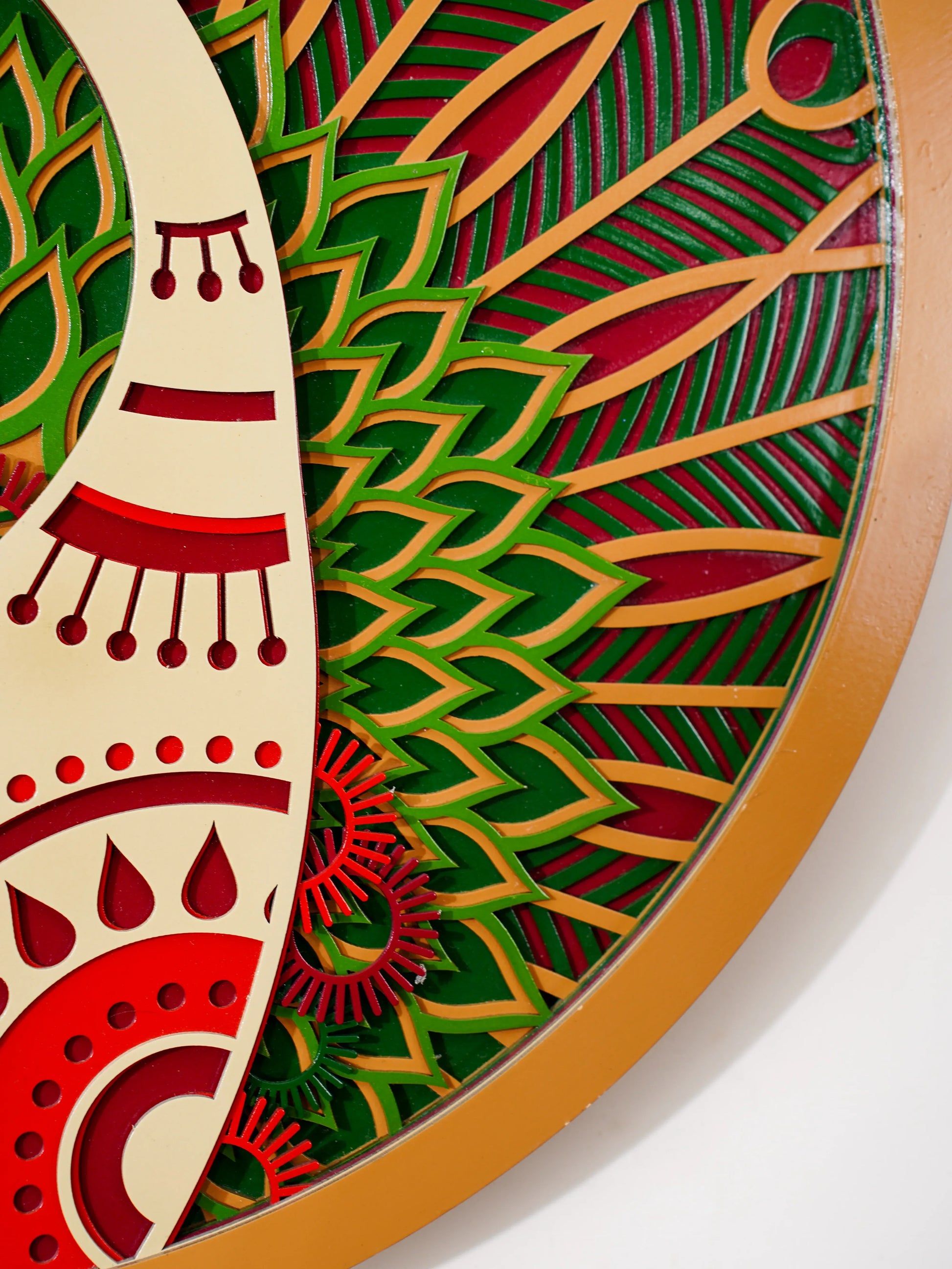 3D Peacock Wood Wall Art Prism - Multilayered Laser Cut Geometric Decor - Jewel Tone Layered Wall Hanging - velvet & grain