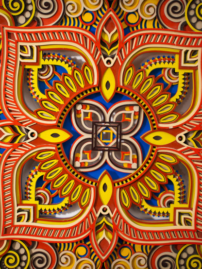 Luxury Minimalist Kaleidoscope Rose Wall Art - Modern 3D Wood Decor - Geometric Layered Flower Mandala Sculpture - velvet & grain