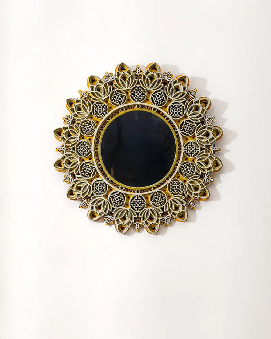 Architectural Feature Mirror Sterreo - 3D Structural Wood Frame Decor - Industrial Layered Geometric Wood Art - velvet & grain