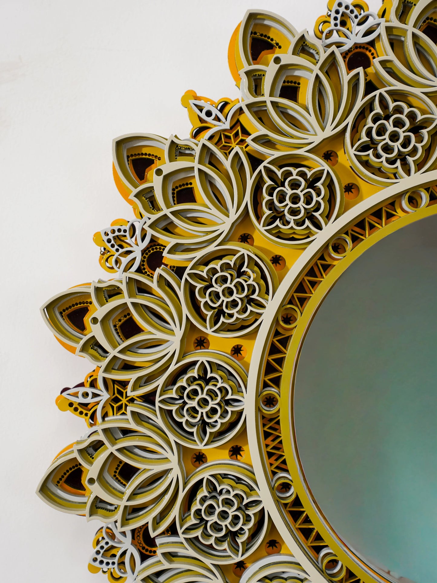 Architectural Feature Mirror Sterreo - 3D Structural Wood Frame Decor - Industrial Layered Geometric Wood Art - velvet & grain