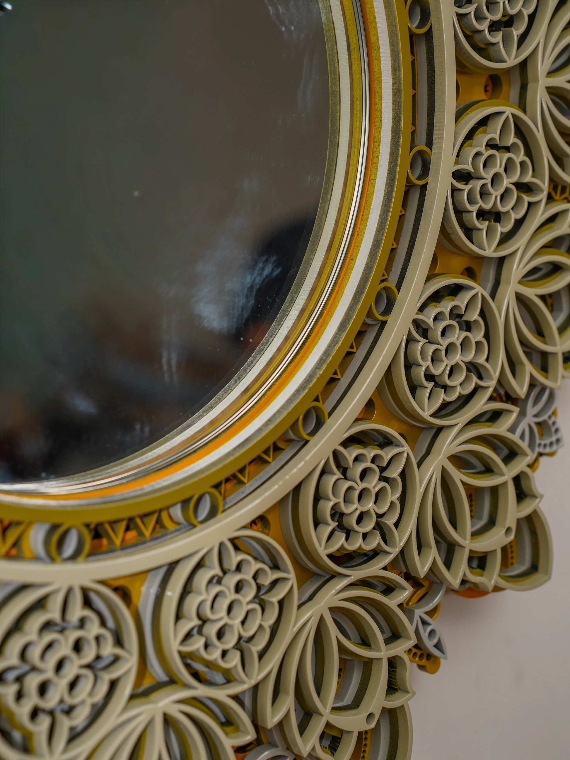 Architectural Feature Mirror Sterreo - 3D Structural Wood Frame Decor - Industrial Layered Geometric Wood Art - velvet & grain